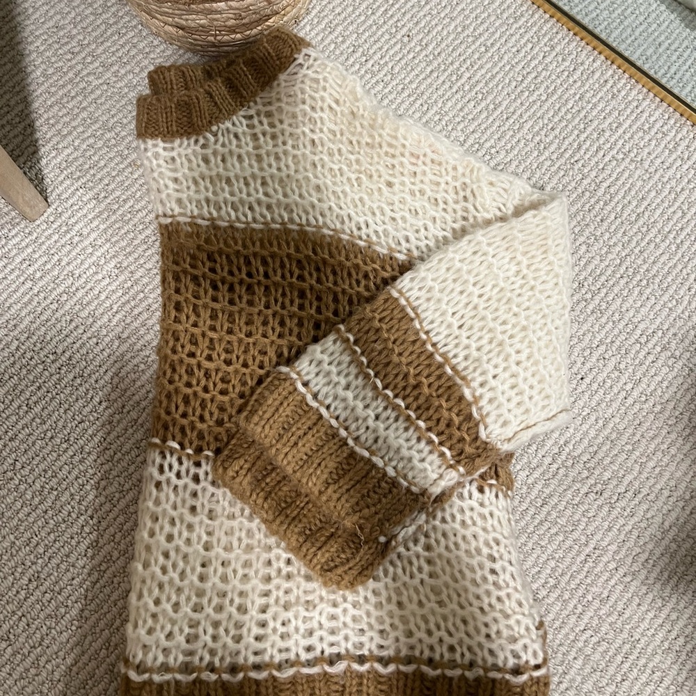 Chunky Knit Striped Sweater - Cream and Brown